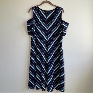 WHBM Blue Chevron Stripe Cold Shoulder Dress sz XL